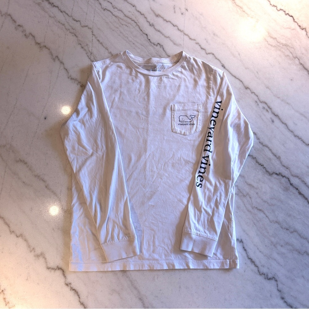Vineyard Vines Boy’s White Long Sleeve Tee with Logo